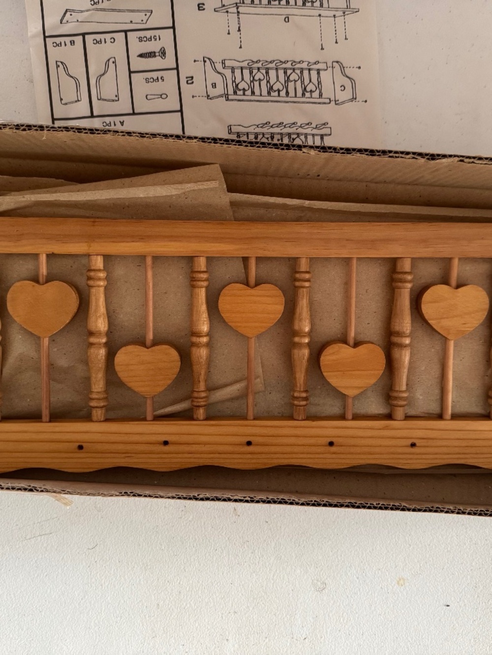 Wood Spindle Heart Shield - New in Box